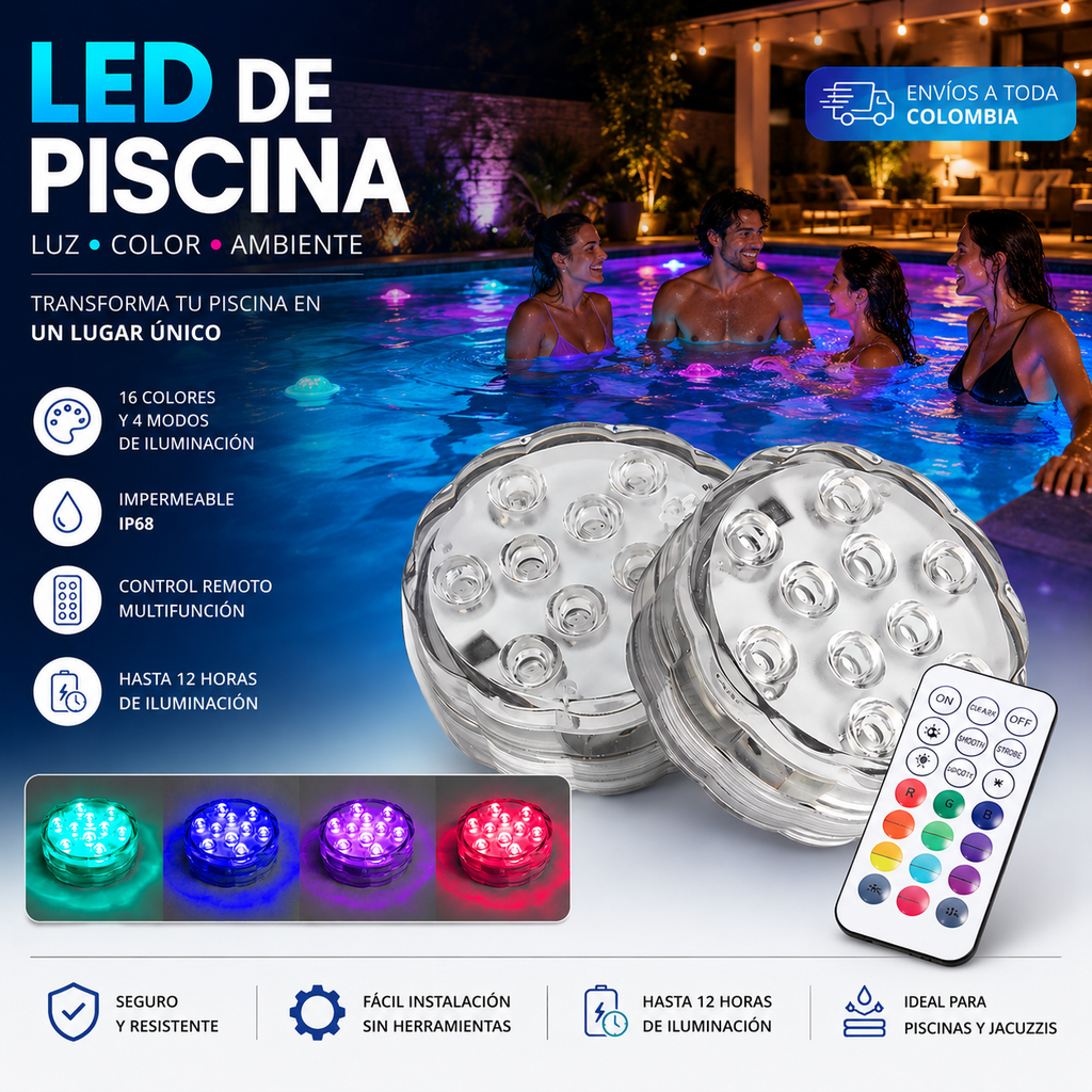 Kit de iluminación RGB para piscinas - Inalámbrico con control remoto